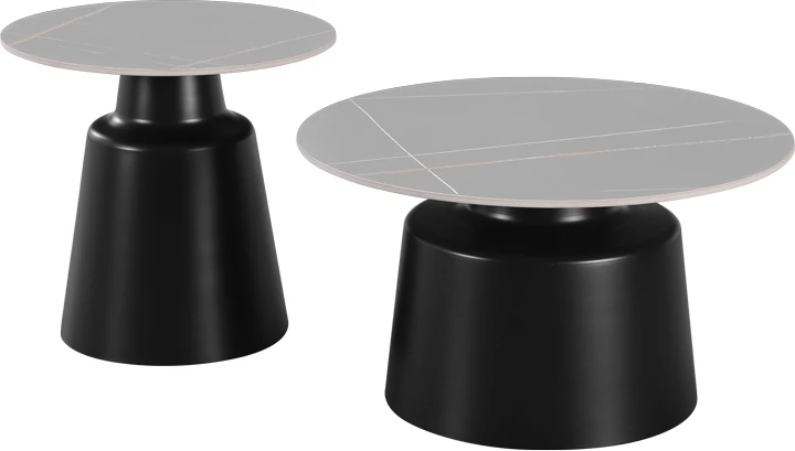 Set 2 tavolina salloni Dualis, metal i zi, sipërfaqe gur i sinterizuar, ngjyrë mermeri gri