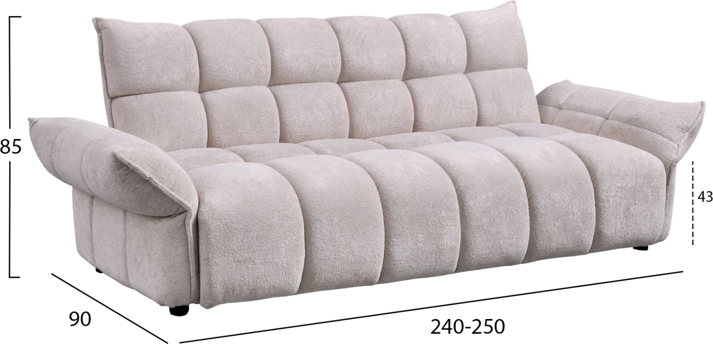 Sofabed MELU, material stof, bezhë, me susta xhepi, 240-250x90x85cm