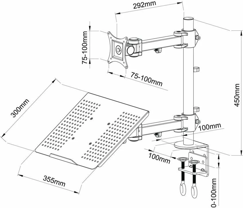 Mbajtës tavoline për monitor dhe laptop Art L-23 13"-27" VESA 75x75/100x100, i zi