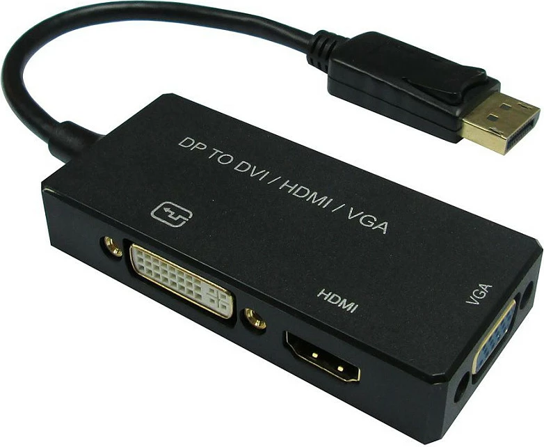 Adapter kabllo VALUE 12993153 DisplayPort në VGA/DVI/HDMI, 0.1m, 4K@60Hz, i zi