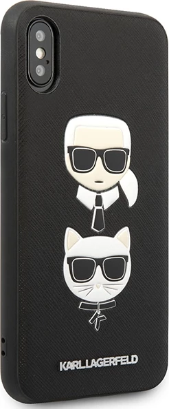 Mbështjellës Karl Lagerfeld Saffiano Karl&Choupette Head për iPhone XS Max, i zi