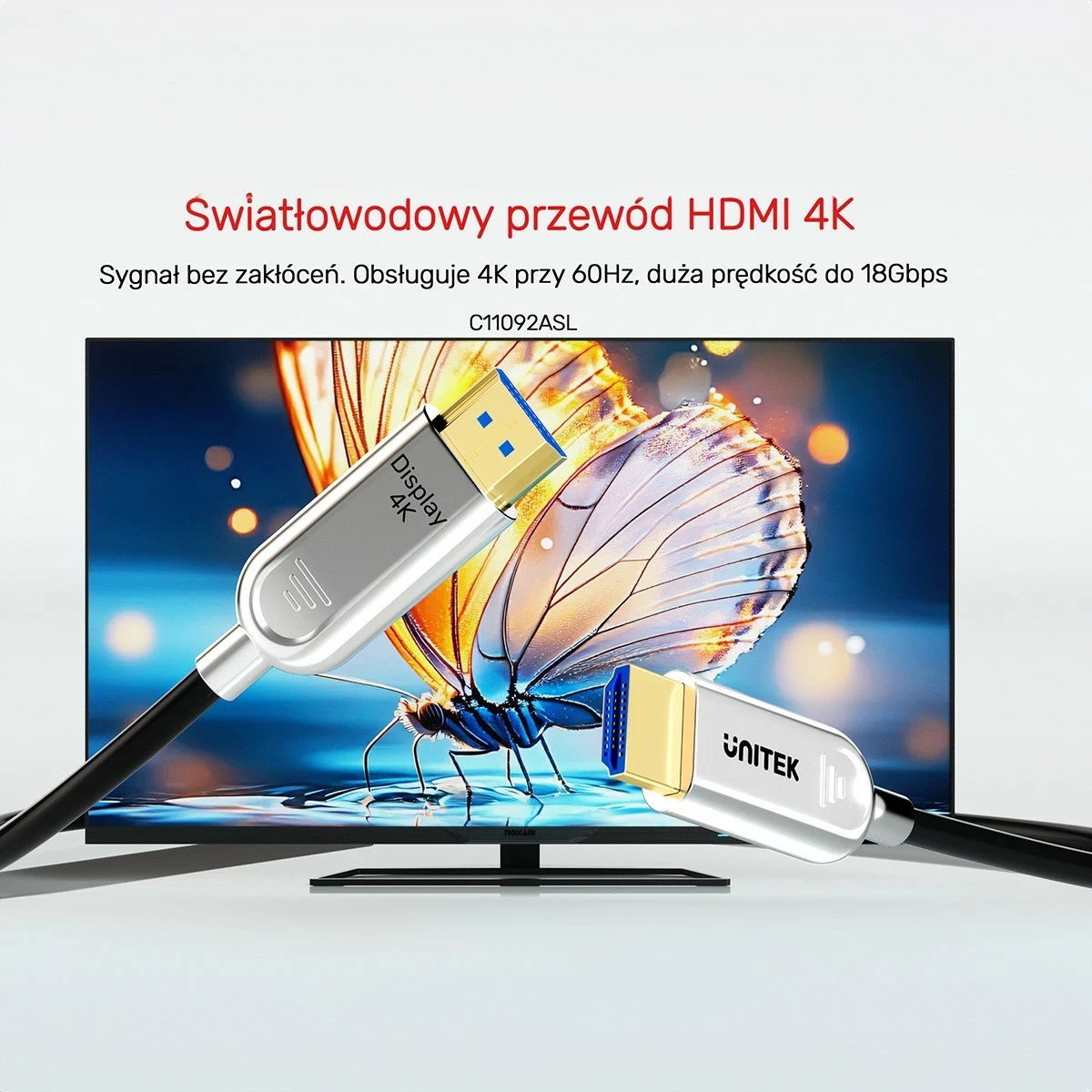 Kabel HDMI optik Unitek 2.0 AOC 4K 60Hz 40m silver-black