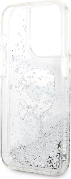 Mbështjellës Karl Lagerfeld Glitter Karl's Head për iPhone 14 Pro Max, argjendtë