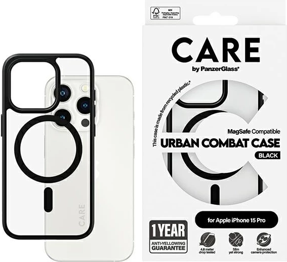 Mbështjellës PanzerGlass Urban Combat Case MagSafe për iPhone 15 Pro, i zi