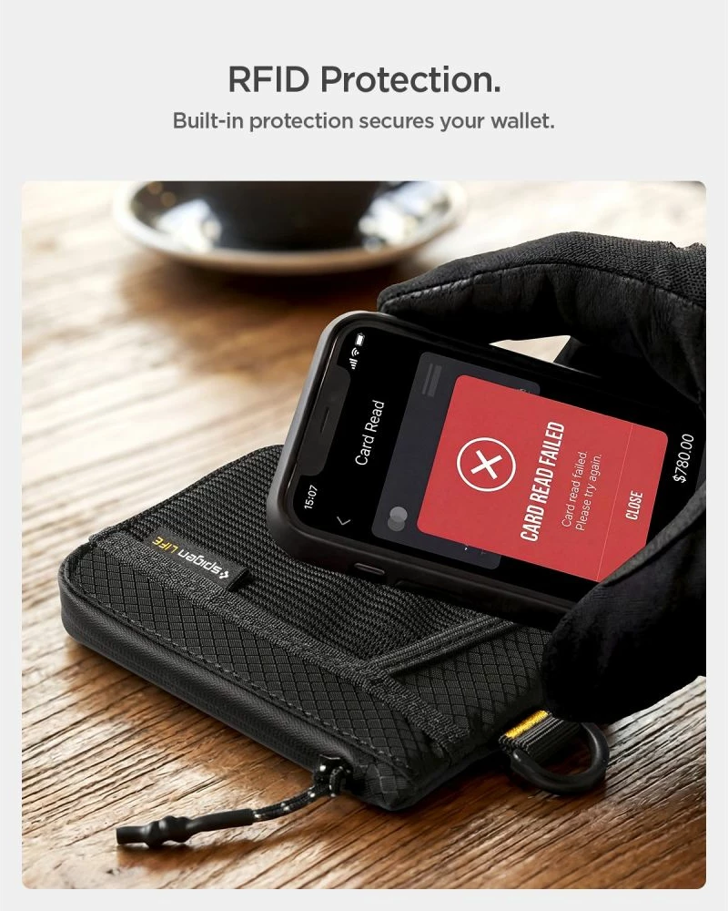Kuletë Spigen LF300 RFID, deri 10 karta + cash, nylon ripstop, 1 copë, e zezë