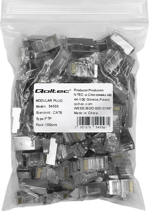 Set lidhës modular RJ45 Qoltec 54556, CAT6, FTP, 100 copë