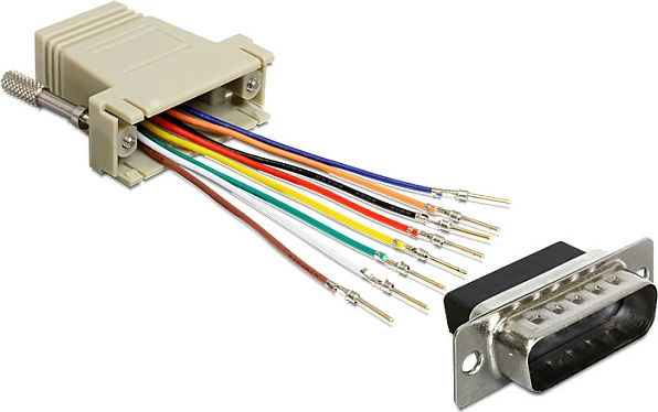 Adapter DeLOCK 65432, Sub-D 15-pin (mashkull) në RJ45 (femër), pinout i personalizueshëm, zi/gri/argjendtë