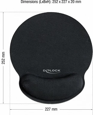 Mauspad DeLOCK 12559, me mbështetëse për kyç, bazë anti-rrëshqitëse, 227×252 mm, i zi