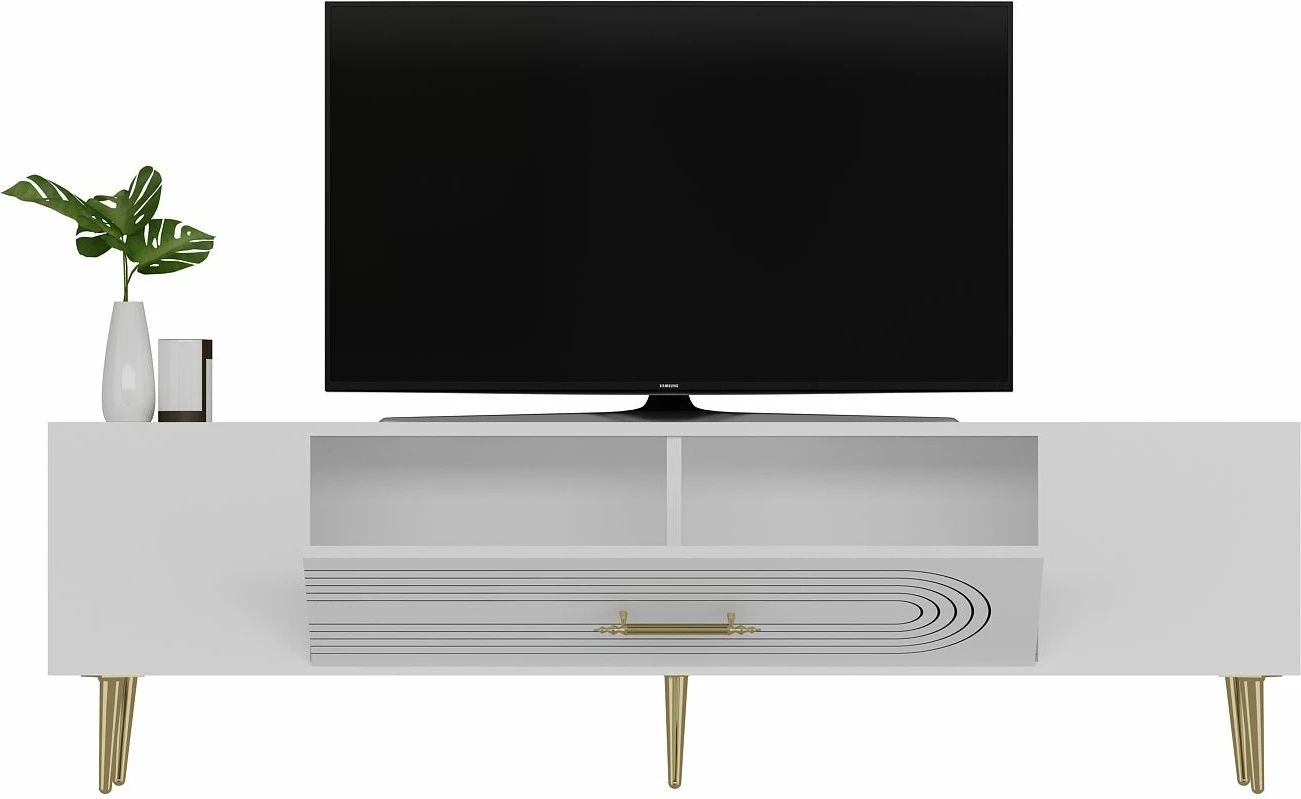 Komodë TV Skye Decor, e bardhë, e artë, Dekol3