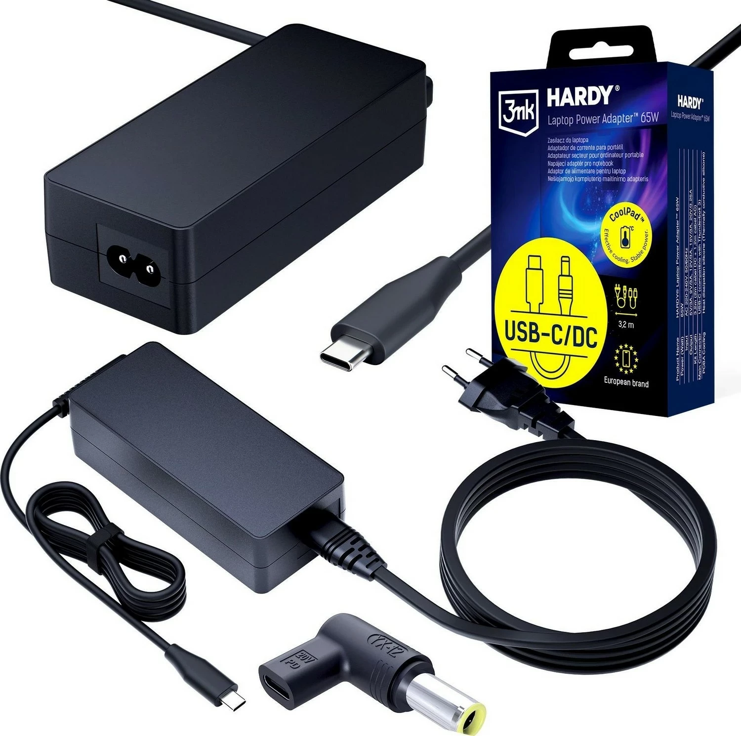 Adapter rryme laptopi 3MK HARDY 65W për IBM/Lenovo, USB-C/DC, i zi