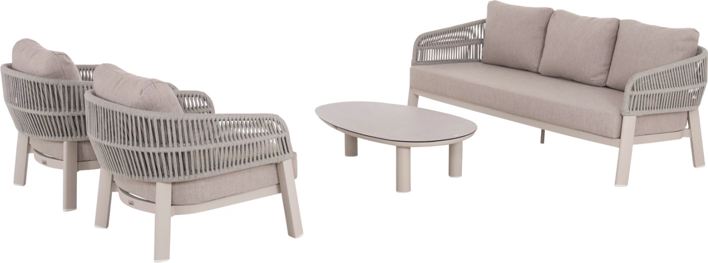 Set lounge për jashtë, 4 pjesë, MAHAL FH6424.02, alumin krem i bardhë, litar dhe olefin bezhë