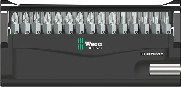 Set bitash Wera Bit-Check 30 Wood 2, 30 copa, me mbajtës, kuti plastike