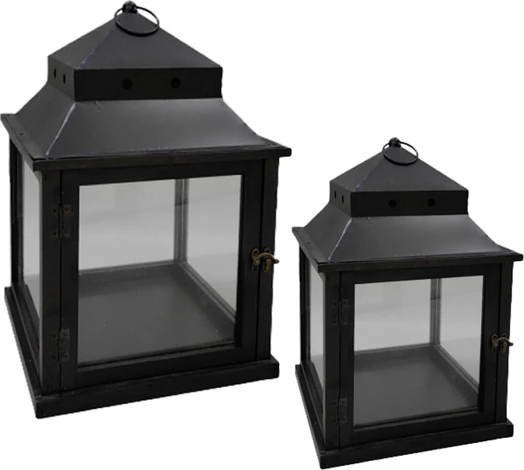 Set llambadarësh dekorativë NUBIA, 2 copë, metal i zi, dru bredhi, 36x36x58 cm