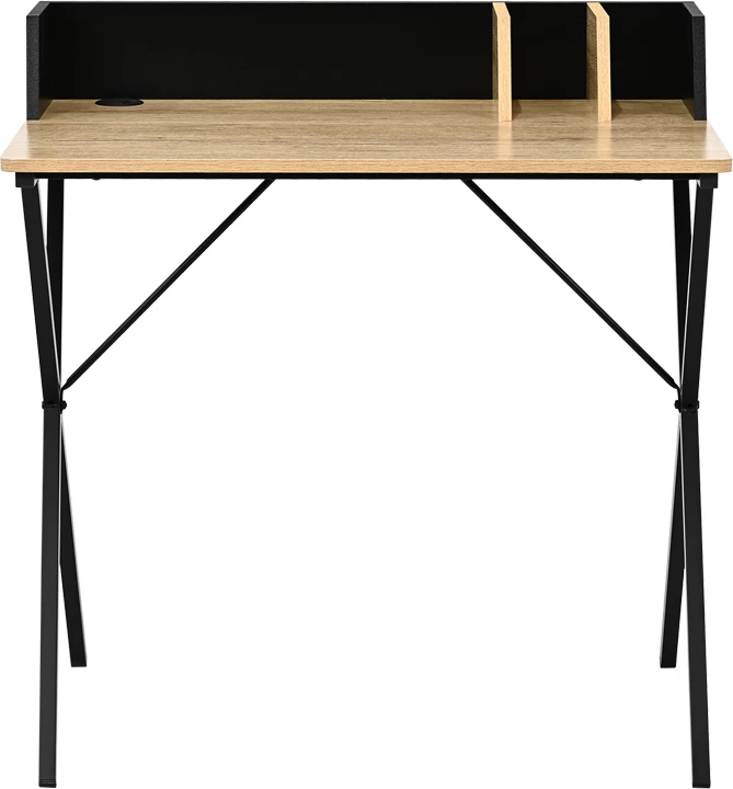 Tavolinë zyre Zervan, ngjyrë lisi me këmbë metalike të zeza, 80x50x84cm