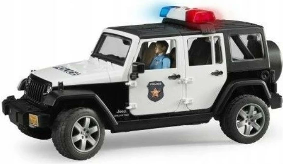 Veture lodër Jeep Wrangler Rubicon BRUDER BR-02526 me figurë policie, bardhë/zezë