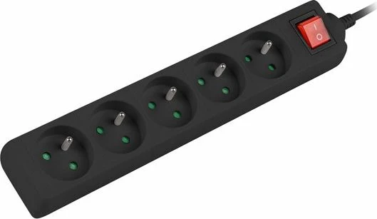 Zgjatues rryme Lanberg PS1-05E-0300-BK, 5 priza, 3 m, 2500 W, me switch, i zi