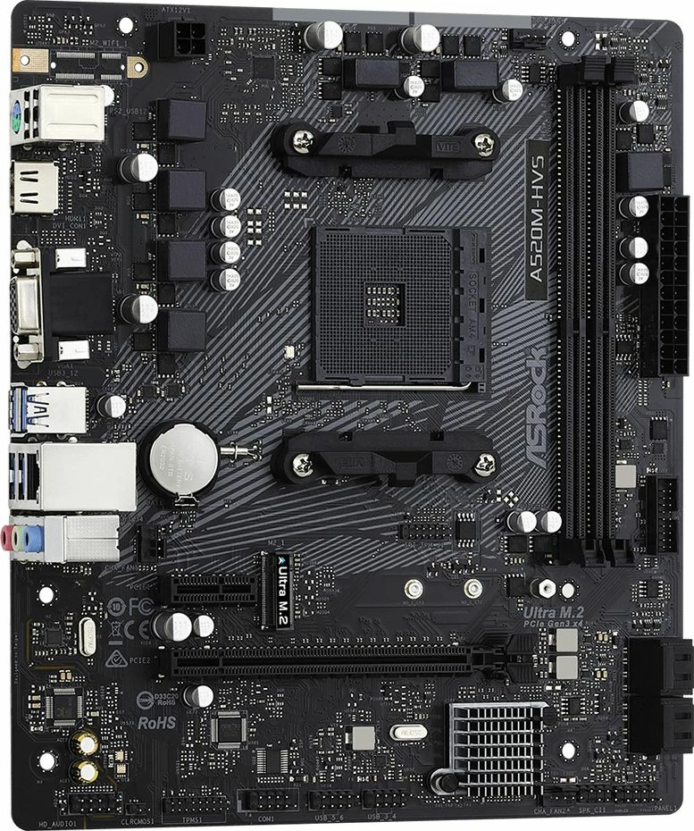 Pllakë amë ASRock A520M-HVS, 2xDDR4 deri 64GB, Ultra M.2, HDMI 4K60Hz