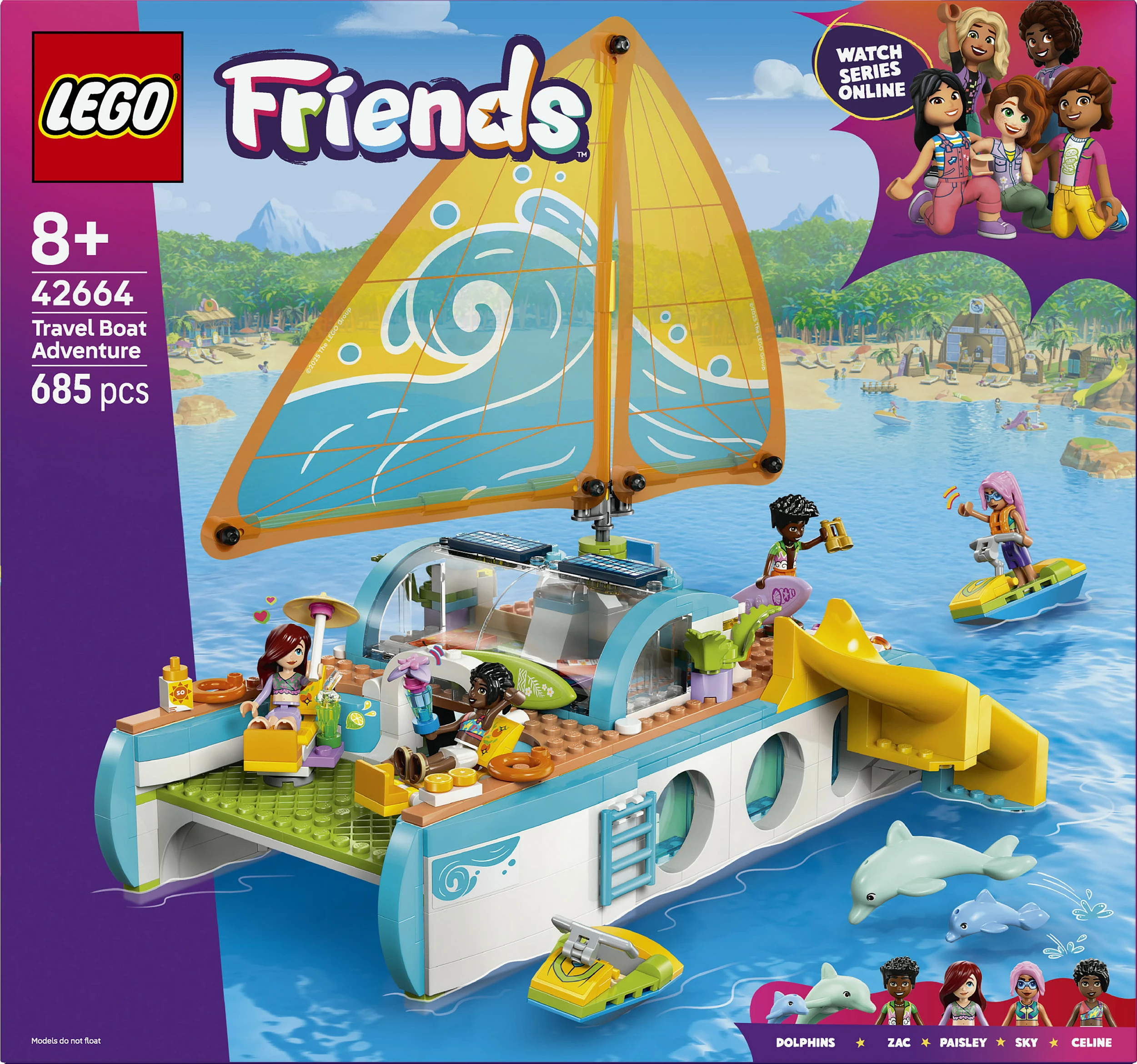 Set ndërtimi LEGO Friends 42664 Travel Boat Adventure, 685 pjesë, 8+, shumëngjyrësh