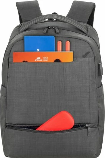 çantë shpine për laptop RIVACASE 8363 15.6" me portë USB, gri grafit