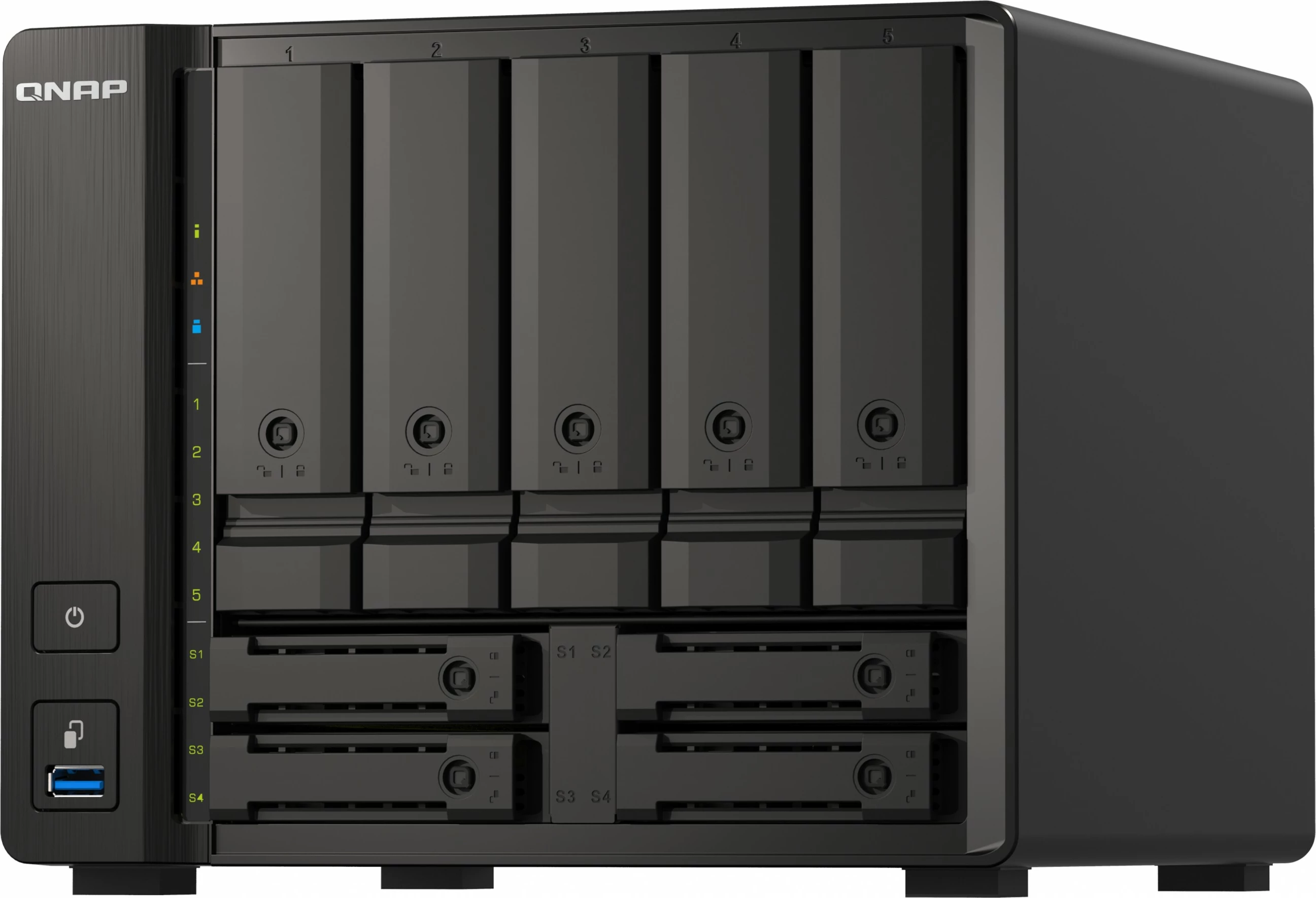 NAS QNAP, Ryzen V1500B, 32GB RAM, 9 vende disqe, e zezë