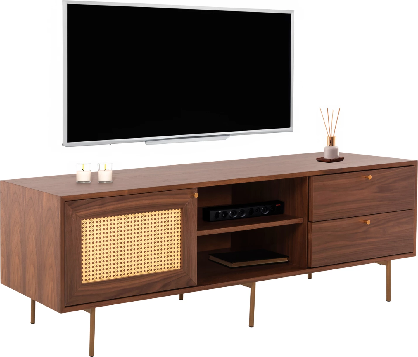 Kabinet TV MEEN FH9736 MDF me furnir arre-këmbë ari 160x40x52H cm