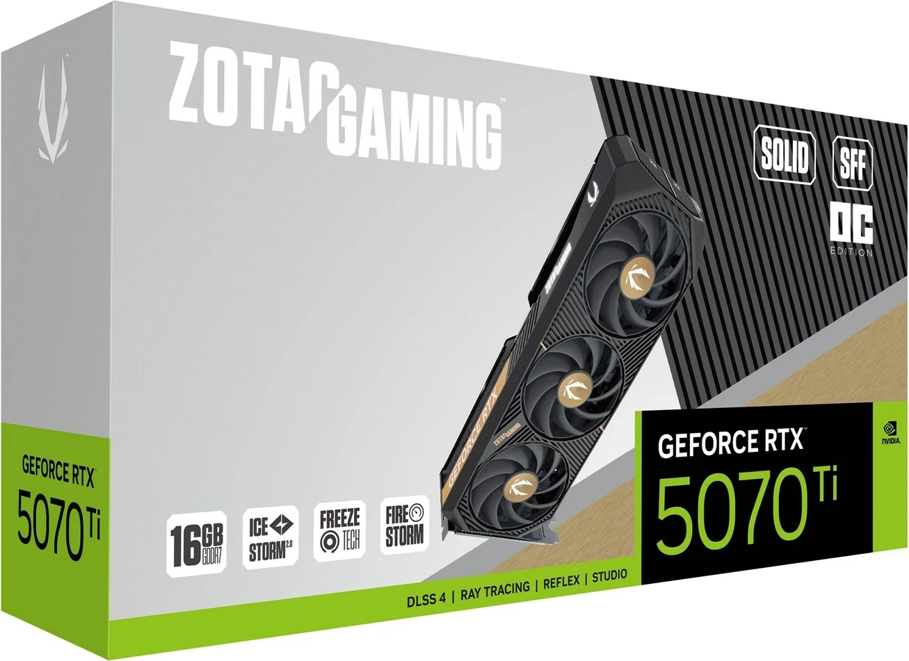 Kartelë grafike ZOTAC GAMING GeForce RTX 5070 Ti SOLID SFF OC, 16 GB, Bardhë
