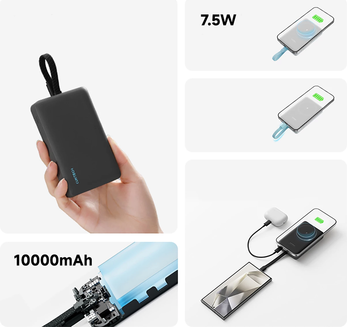 Power bank magnetik Cuktech CP132ML 10000 mAh 22.5 W PD, kabllo USB-C e integrume, i bardhë