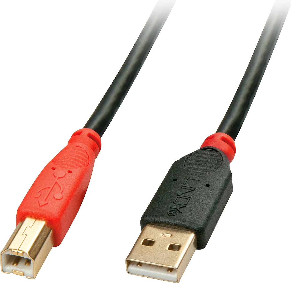 Kabllo aktive USB 2.0 LINDY Type-A në Type-B, 10 m, 480 Mbps, e zezë/kuqe