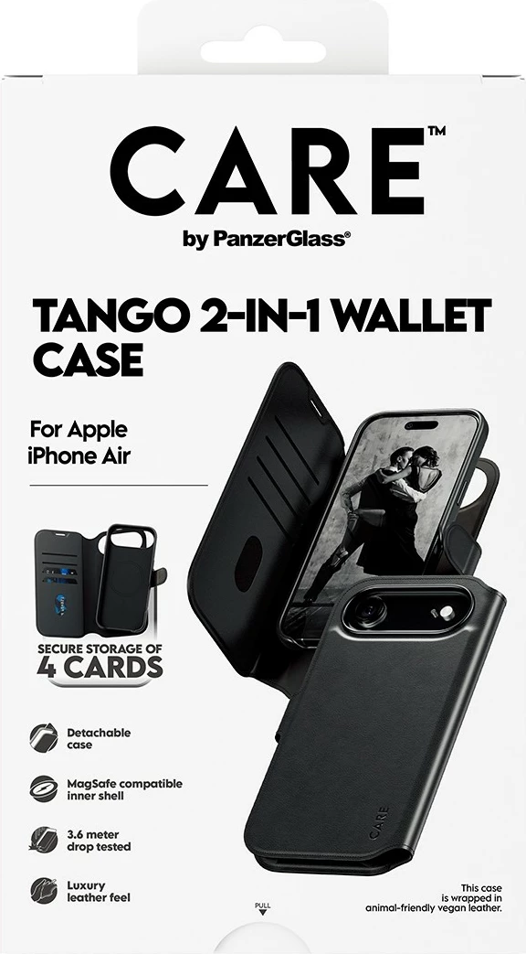 Mbështjellës PanzerGlass CARE Feature Case Tango 2in1 Wallet MagSafe për iPhone, zi