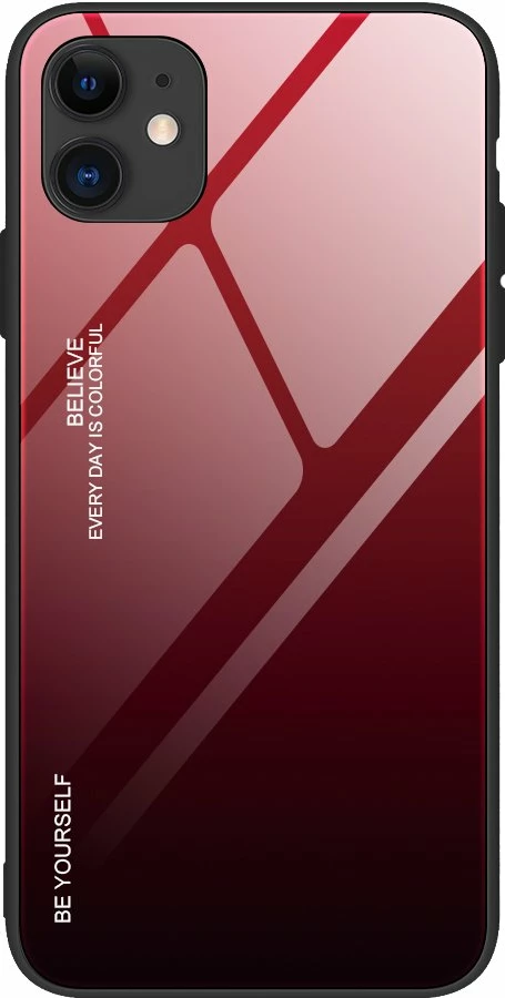 Mbështjellës Hurtel Gradient Glass për iPhone 12 mini, xham i temperuar, silikon, zi-kuqe