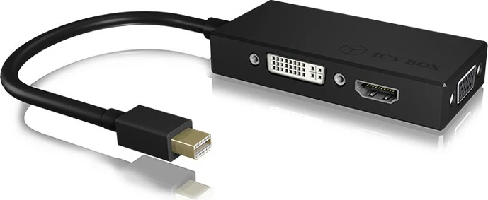 Adapter video ICY BOX IB-AC1032, Mini DisplayPort në HDMI/DVI-D/VGA, i zi