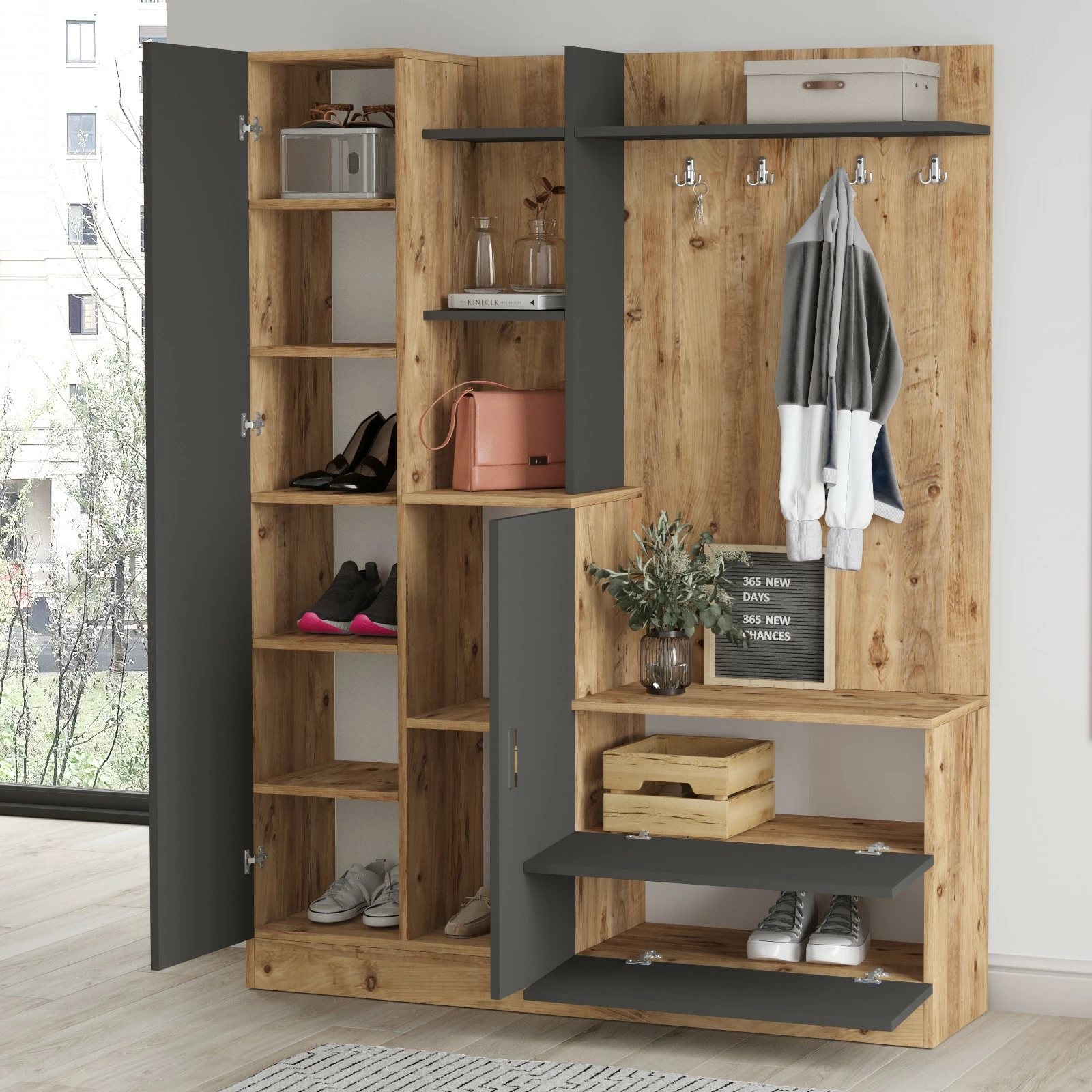 Stendë korridori Skye Decor, Dd5-Aa, ngjyrë pishë Atlantiku dhe antracit