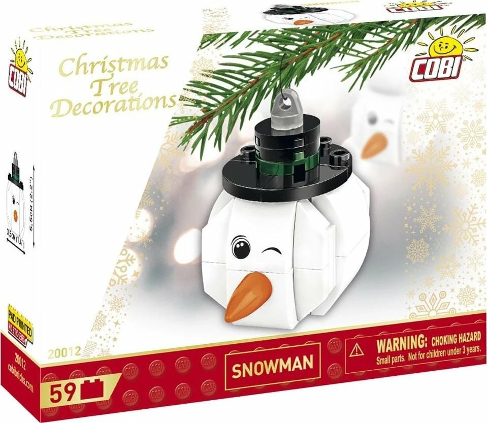 Set blloqesh dekoratë për pemë të Vitit të Ri Cobi 20012 Snowman, 63 copë