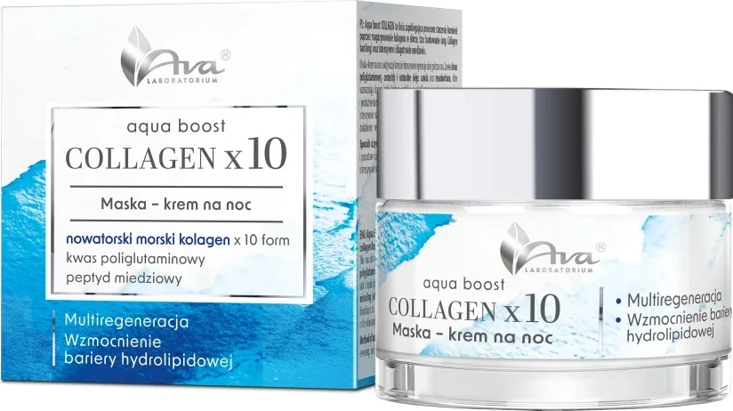 Maskë nate për fytyrë për femra Ava Laboratorium Aqua Boost Collagen x10, 50ml