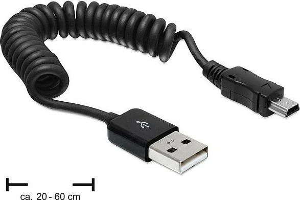 Kabllo USB DeLOCK USB-A në Mini-USB, USB 2.0, 0.6m, spirale, e zezë