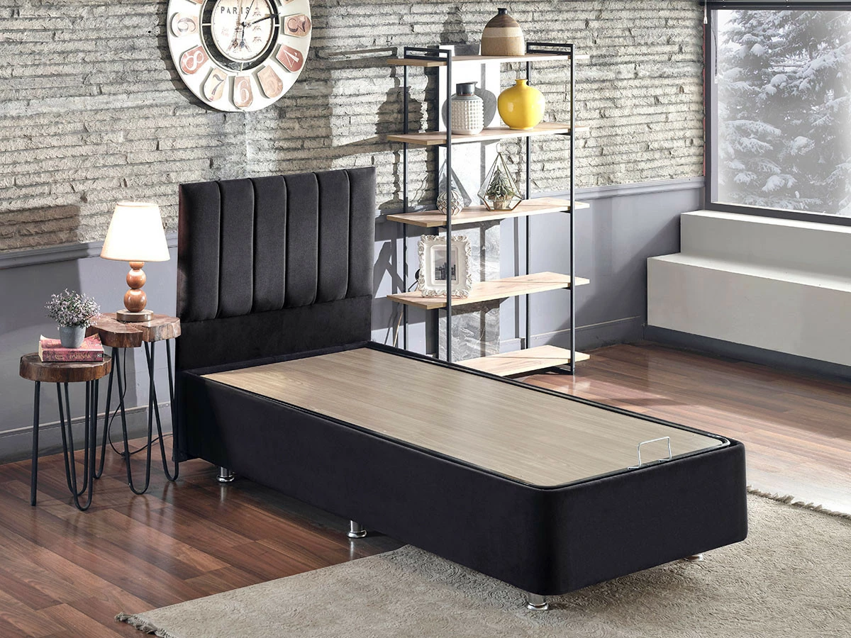 Baze krevati teke me taban dhe komodinë, ngjyrë e zezë, Hanah Home Ela Single, 100x200cm