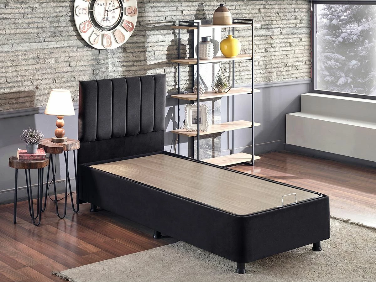 Baze krevati teke me taban dhe komodinë, ngjyrë e zezë, Hanah Home Ela Single, 100x200cm