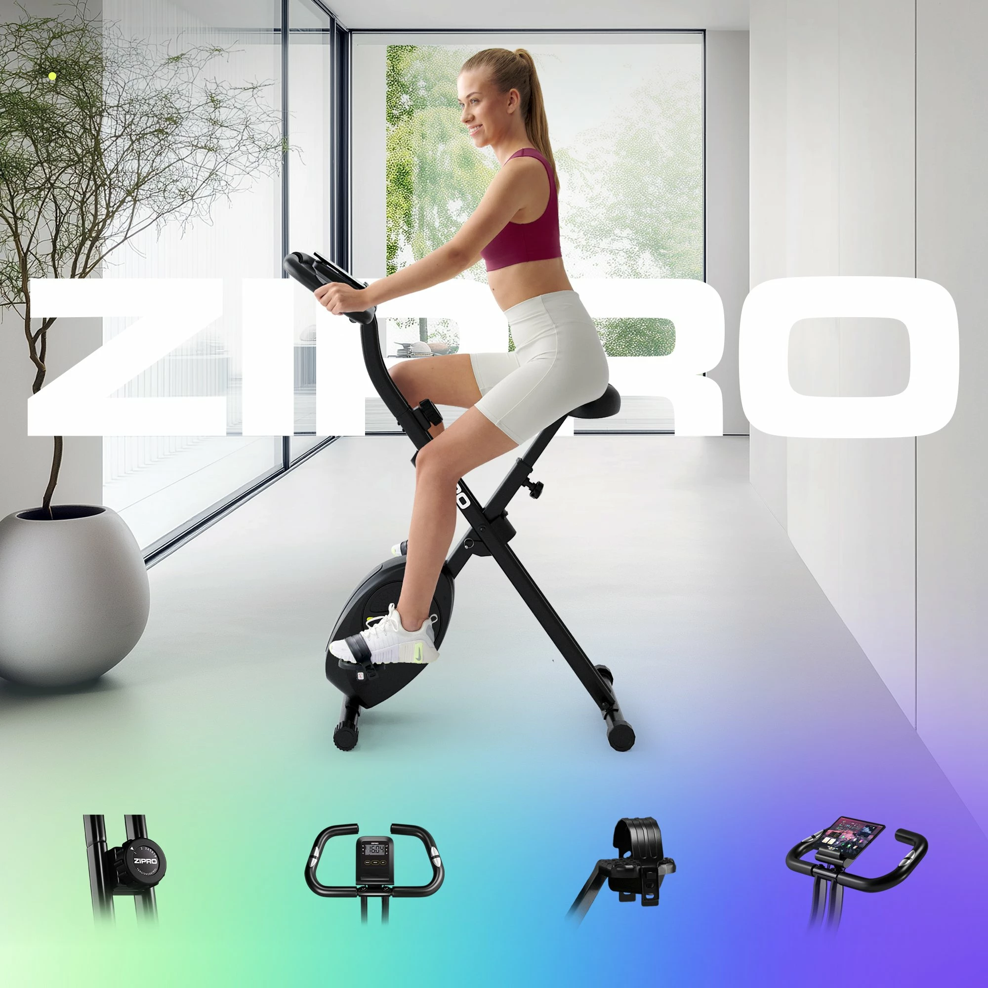 Bicikletë stacionare Zipro Eclipse X e palosshme vertikale, rezistencë magnetike 8 nivele, max 110 kg, e zezë