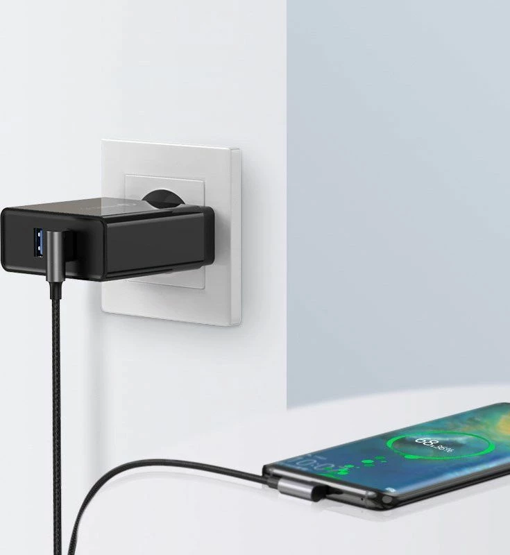 Kabllo USB-A - USB-C Ugreen 63791 2 m QC3.0 3A këndore, Gri