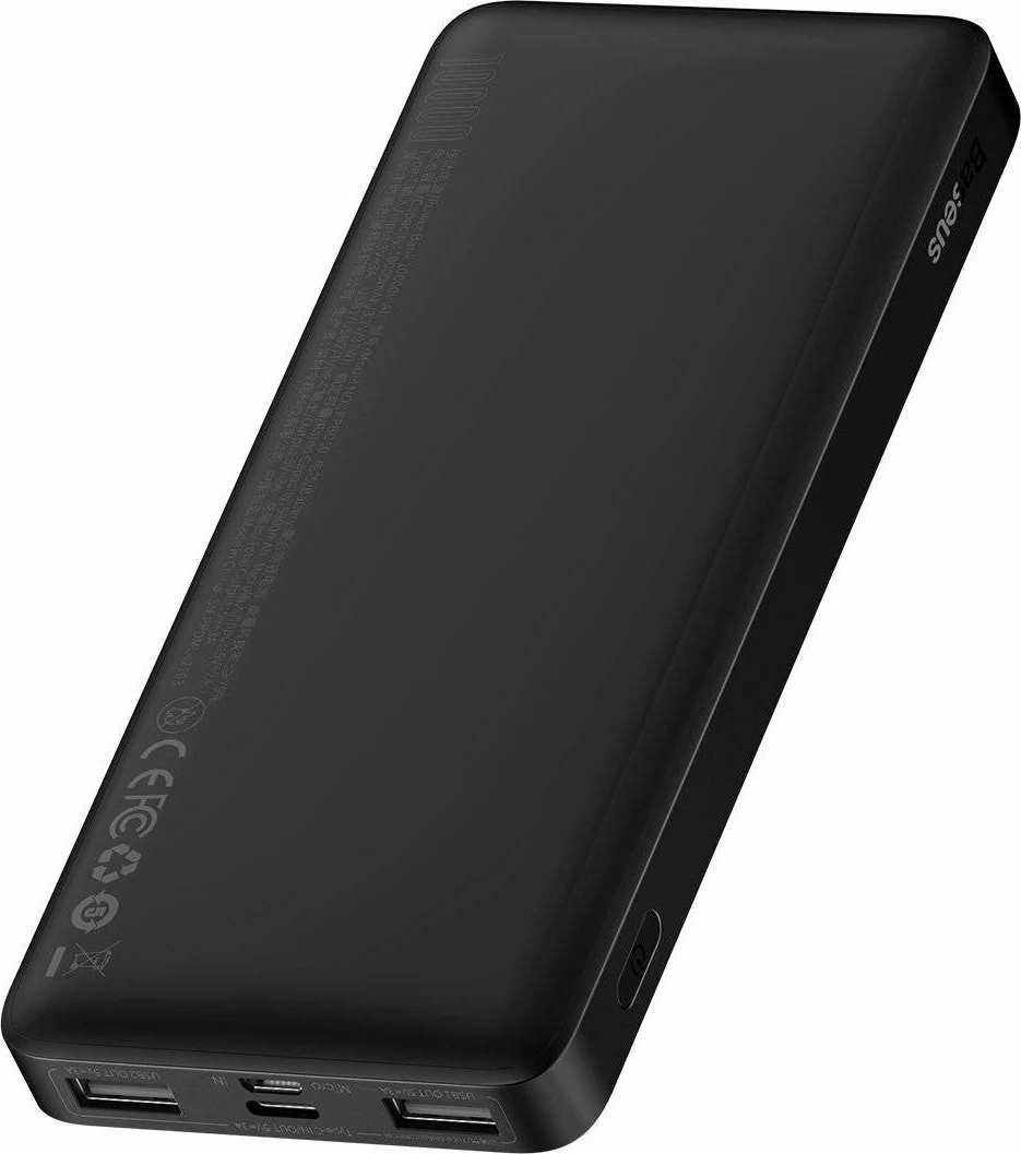 Powerbank Baseus Bipow 10000mAh 15W me ekran digjital, e zezë, me kabllo MicroUSB/USB-A