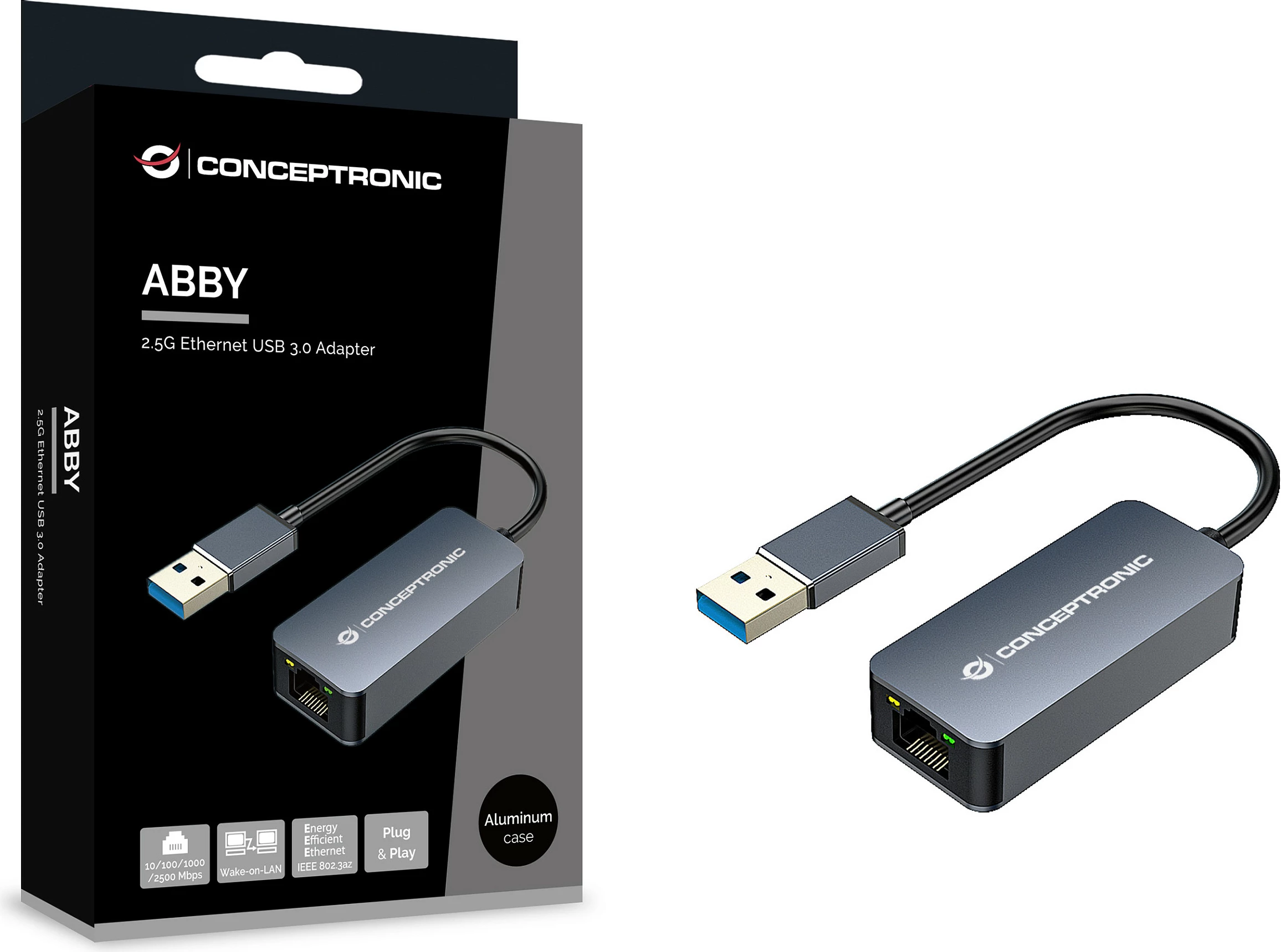 Adapter USB në Ethernet Conceptronic ABBY12G, 2.5G, USB 3.2 Gen 1, Gri