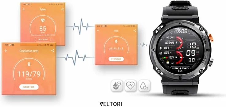 Smartwatch VELTORI për meshkuj, e zezë