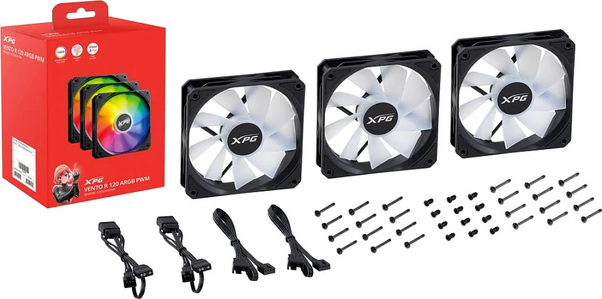 Ventilator kasë XPG VENTO 120 ARGB PWM, 120mm, paketë 3 copë, i zi