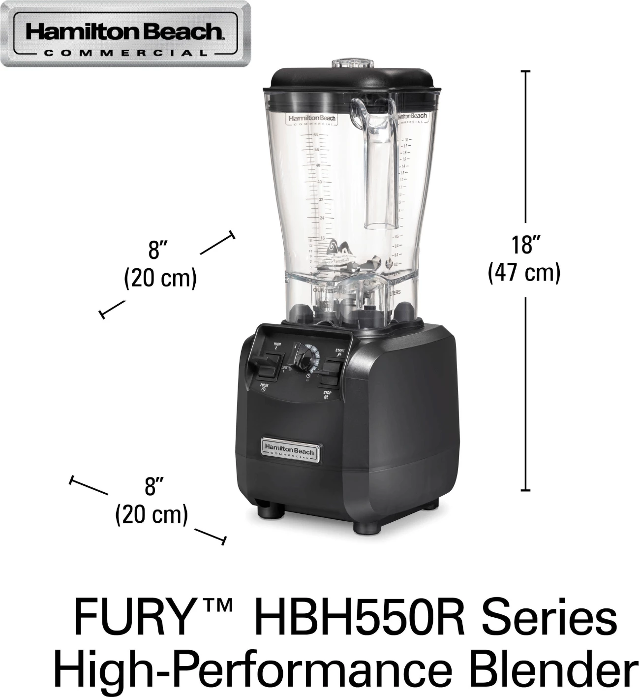 Blender performancë e lartë, Hamilton Beach Commercial Fury, 1.8 L, motor 3 HP, kohëmatës me fikje automatike, kavanoz BPA-free copoliester, 178x203x457 mm, e zezë