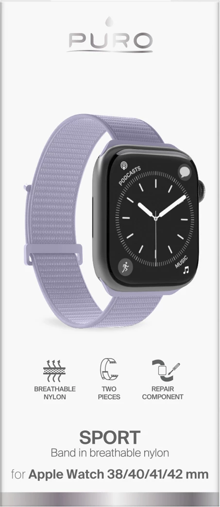Rrip sportiv Puro Sport për Apple Watch 38/40/41/42 mm, najlon, mbyllje e rregullueshme, vjollcë