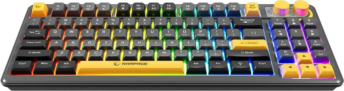 Tastierë gaming Rampage CYCLONE KNOB RGB 90%, 90 tasta, USB-C, e zezë
