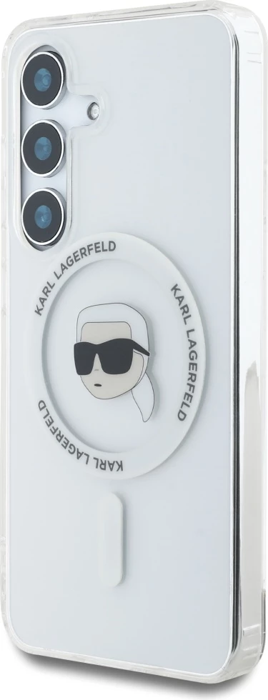 Mbështjellës Karl Lagerfeld Samsung Galaxy S25, MagSafe, logo Karl Head, i bardhë