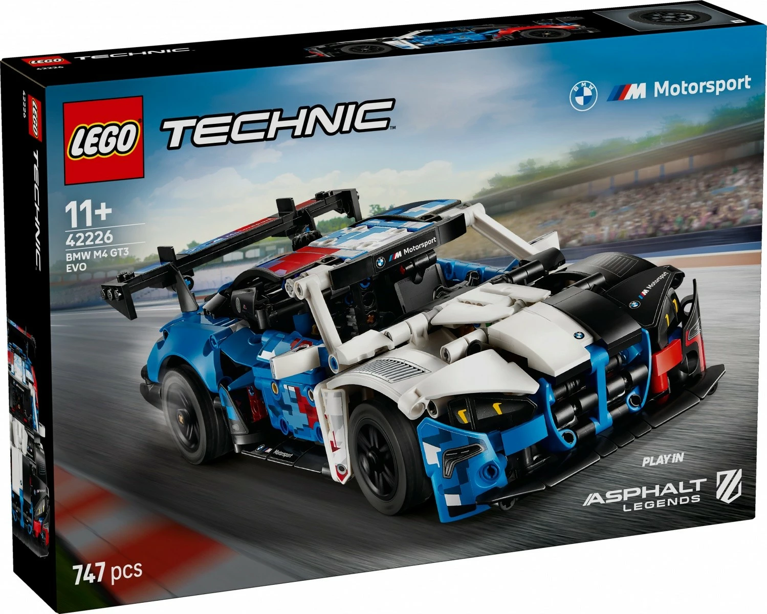 Set ndërtimi LEGO Technic BMW M4 GT3 EVO Racing Car 42226, 747 copë, 11+, bardhë/kaltër/kuqe