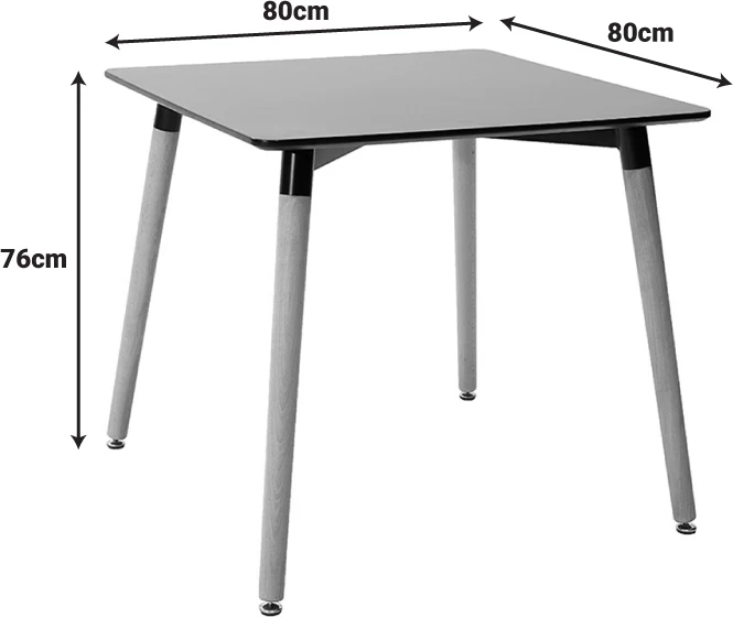 Tavolinë ngrënieje Natali, sipërfaqe MDF, këmbë natyrale, e zezë, 80x80x76cm