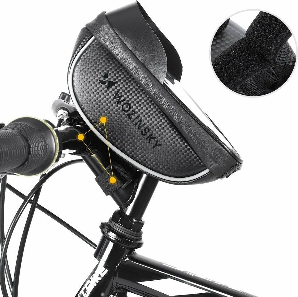 Çantë timoni për biçikletë Wozinsky WBB16BK me mbështjellës telefoni, 1L, e zezë